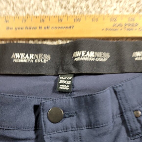 Kenneth Cole AWEARNESS Pants Men's 36x30.5 Tag 36x32 Blue Slim Fit Stretch - Picture 3 of 7